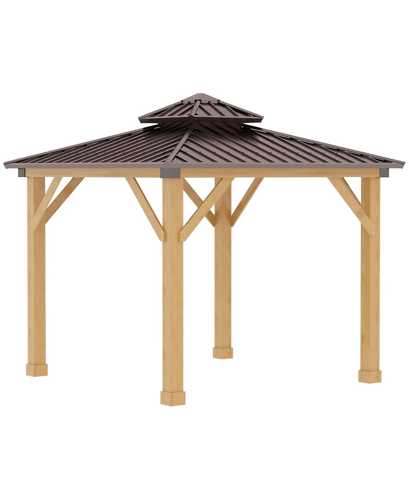 Outsunny 10x10 Wooden Hardtop Gazebo with Metal Roof Canopy and Ceiling Hook