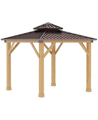 Outsunny 10x10 Wooden Hardtop Gazebo with Metal Roof Canopy and Ceiling Hook