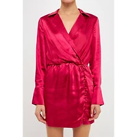 endless rose Women's Long Sleeve Satin Mini Dress