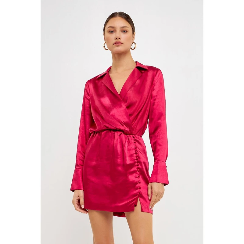 endless rose Women's Long Sleeve Satin Mini Dress