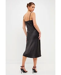 endless rose Women's Chunky Chain Satin Slit Dress