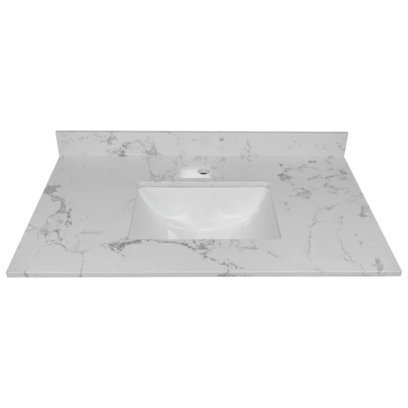 Streamdale Furniture 37 Inch Bathroom Vanity Top Stone Carrara New Style Tops With Rectangle Undermount