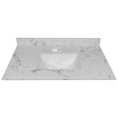 Streamdale Furniture 37 Inch Bathroom Vanity Top Stone Carrara New Style Tops With Rectangle Undermount