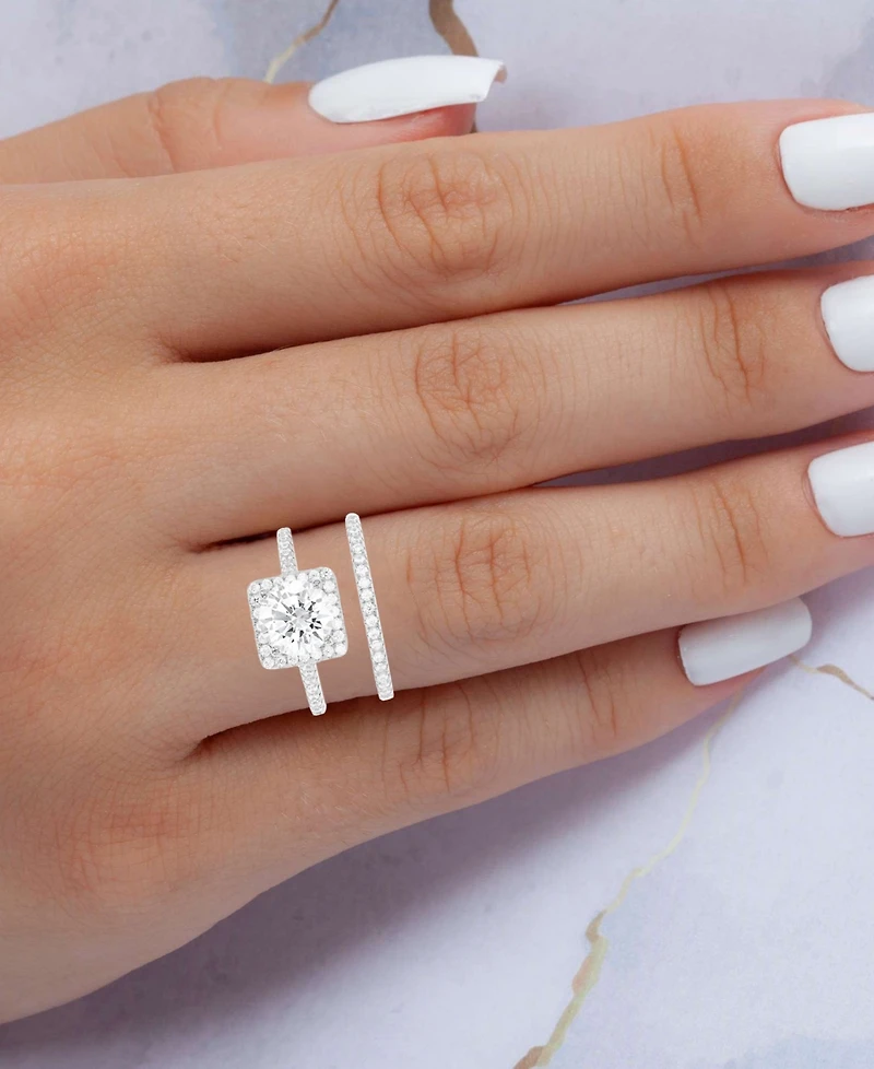 Cubic Zirconia Square Halo Ring in Sterling Silver