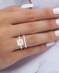 Cubic Zirconia Square Halo Ring in Sterling Silver