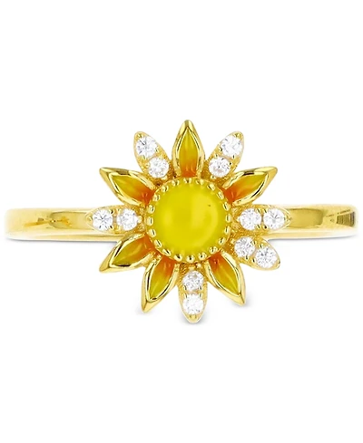 Cubic Zirconia & Hand-Painted Enamel Sun Ring