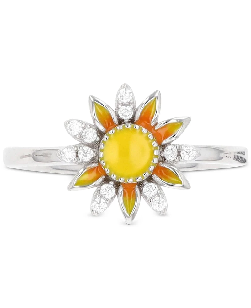 Cubic Zirconia & Hand-Painted Enamel Sun Ring