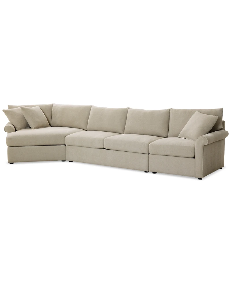 Closeout! Wrenley 166" 3-Pc. Fabric Cuddler Chaise Sectional Sofa, Created for Macy's