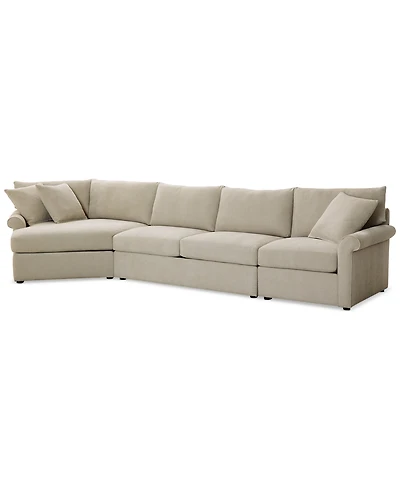 Closeout! Wrenley 166" 3-Pc. Fabric Cuddler Chaise Sectional Sofa, Created for Macy's