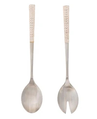 Artifacts Trading Company Artifacts Rattan Rattan Stainless-Steel Serving Pieces (Set of 2) - With Gift Box