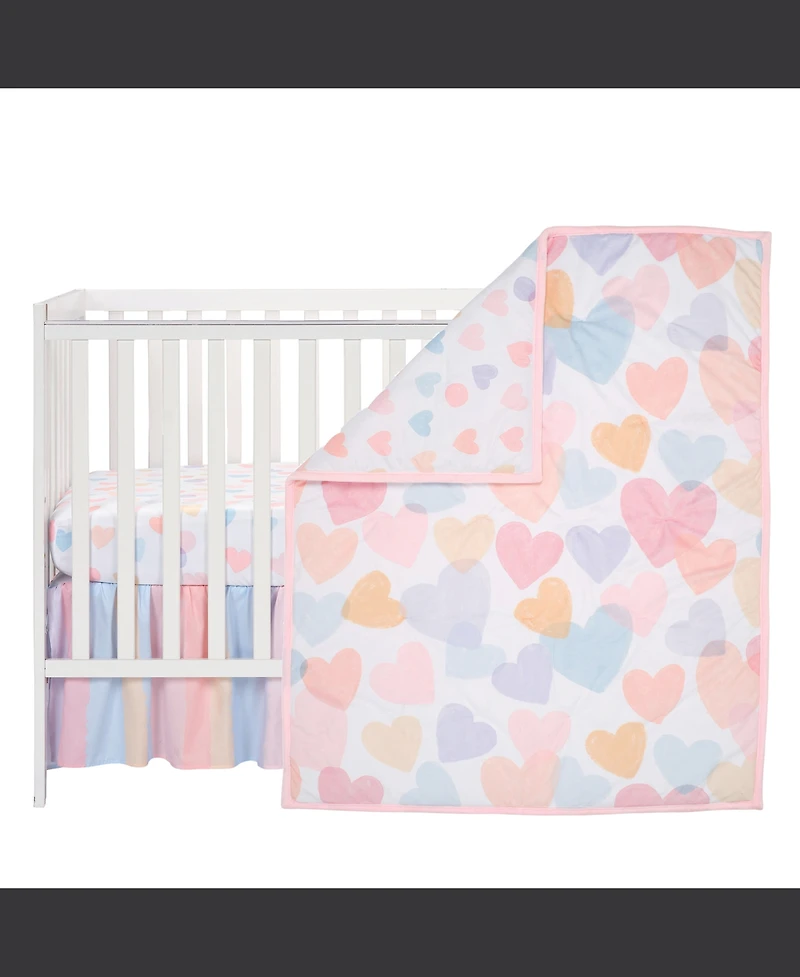 Bedtime Originals Rainbow Hearts Pink/Purple 3-Piece Baby Crib Bedding Set