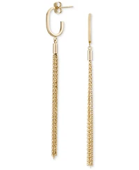 Long Tassel J-Hoop Drop Earrings in 10k Gold