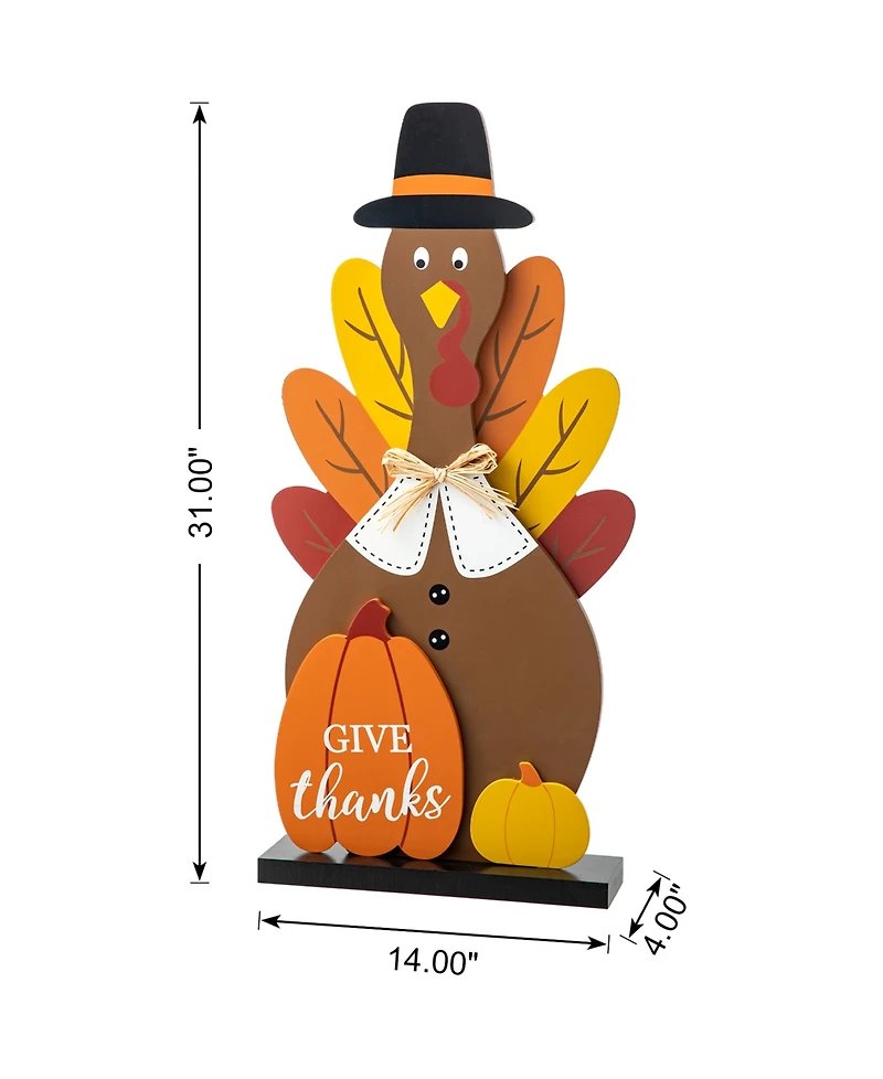 Glitzhome 31" H Thanksgiving Wooden Turkey Porch Decor