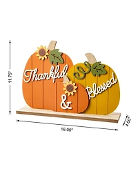 Glitzhome 16" L Thanksgiving Wooden Pumpkins Table Decor