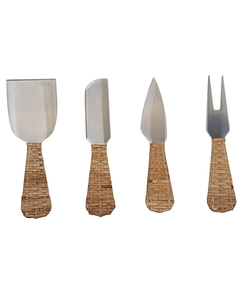 Artifacts Trading Company Rattan Stainless Steel 4 Piece Cheese Knives Set with Gift Box