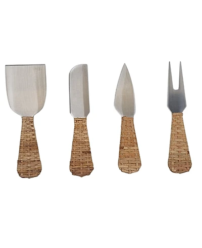 Artifacts Trading Company Rattan Stainless Steel 4 Piece Cheese Knives Set with Gift Box