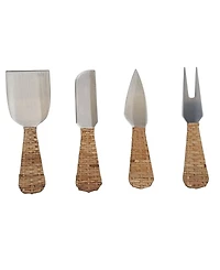 Artifacts Trading Company Rattan Stainless Steel 4 Piece Cheese Knives Set with Gift Box