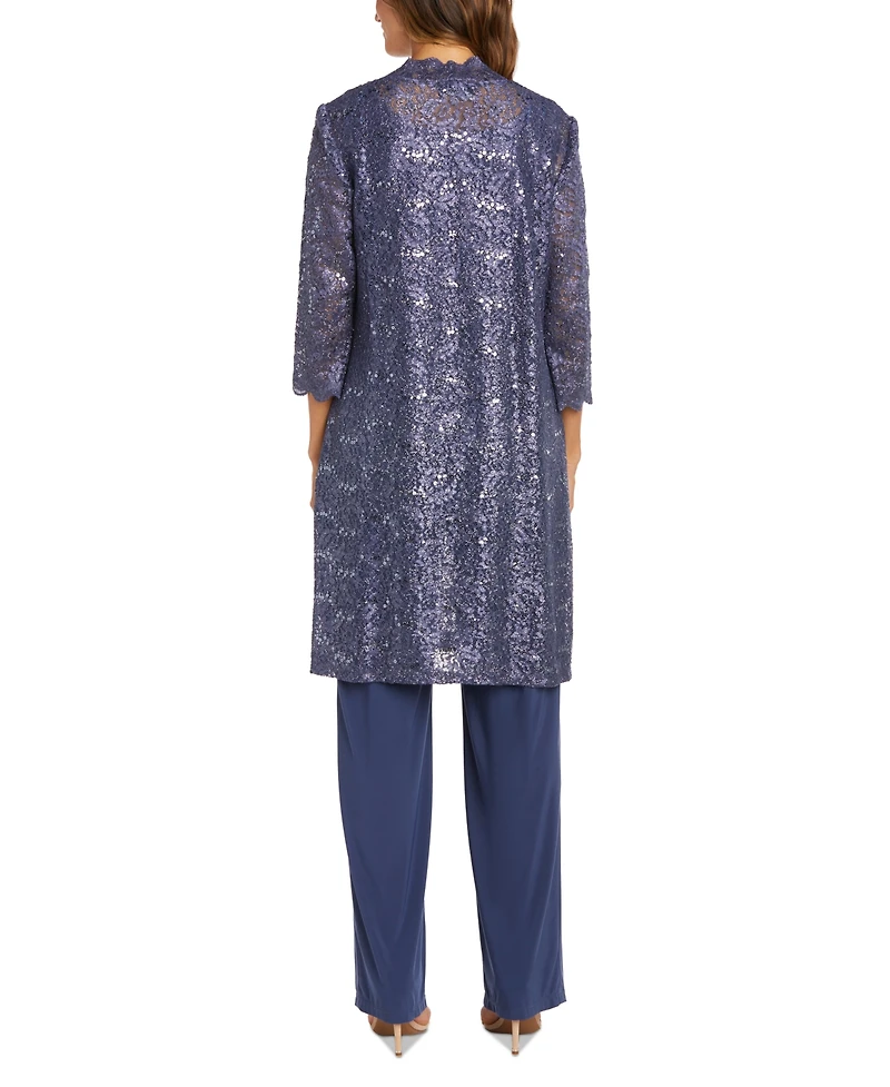 R & M Richards 3-Pc. Sequined Lace Pantsuit Jacket