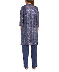 R & M Richards 3-Pc. Sequined Lace Pantsuit Jacket