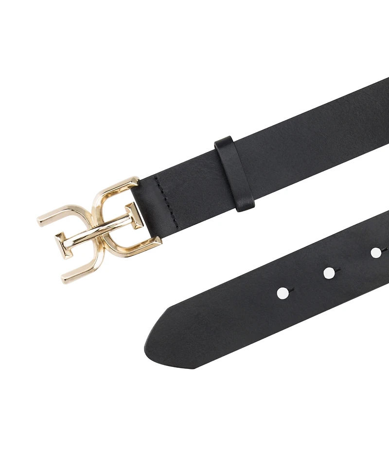 Sam Edelman Women's Brass-Tone Double-e Plaque Buckle Casual Belt