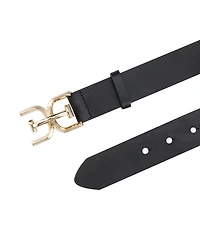 Sam Edelman Women's Brass-Tone Double-e Plaque Buckle Casual Belt