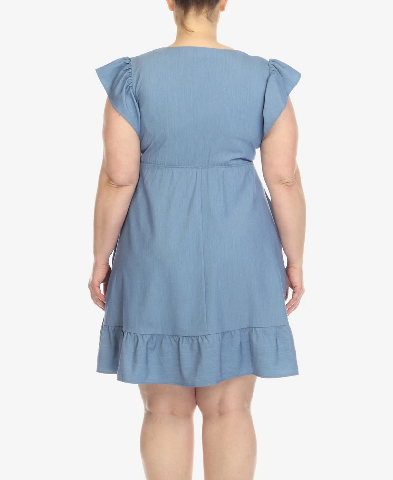 White Mark Plus Ruffle Sleeve Knee-Length Dress