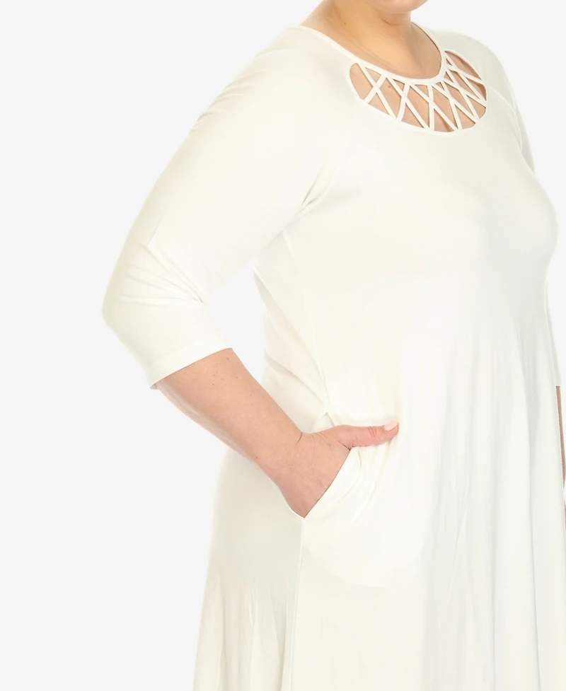 White Mark Plus Criss Cross Neckline 3/4 Sleeve Swing Dress