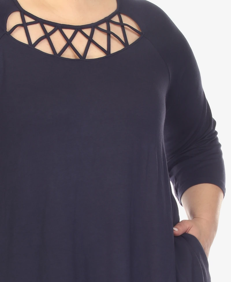 White Mark Plus Criss Cross Neckline 3/4 Sleeve Swing Dress