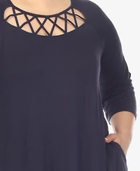 White Mark Plus Criss Cross Neckline 3/4 Sleeve Swing Dress