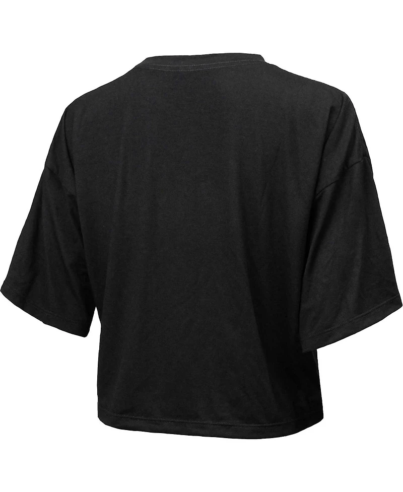 Women's Majestic Threads Black Chicago Cubs Leopard Cropped T-shirt