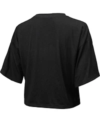 Women's Majestic Threads Black Chicago Cubs Leopard Cropped T-shirt