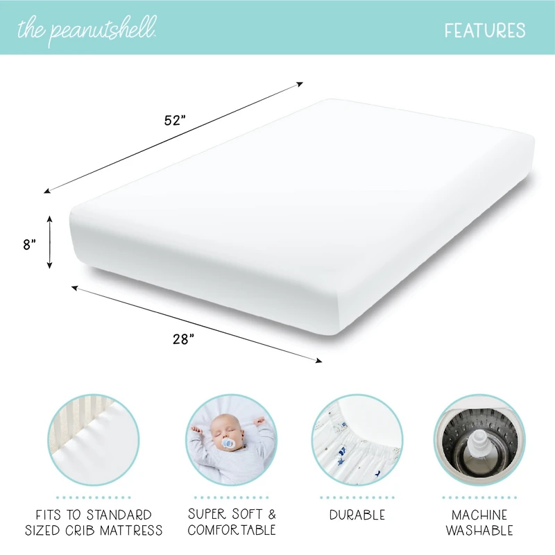 The Peanutshell Woodland Animals and Nautical Fitted Crib Sheets for Boys, 8-Pack Set, Black, White, Blue
