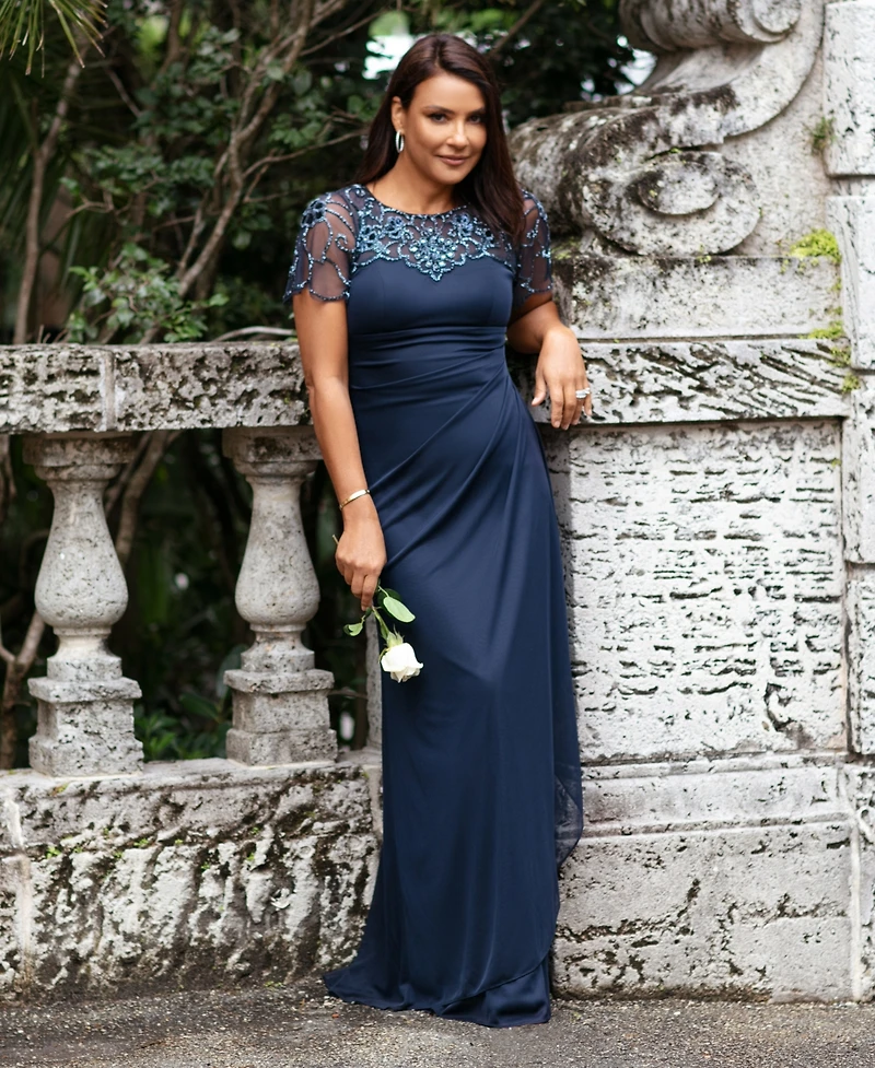 Xscape Beaded Mesh Gown