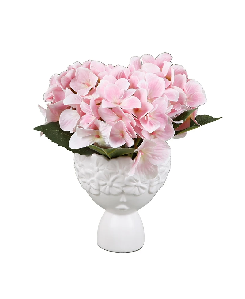 Flora Bunda 9.5" H Real Touch Hydrangea in 4.73" D Ceramic Floral Face Pot