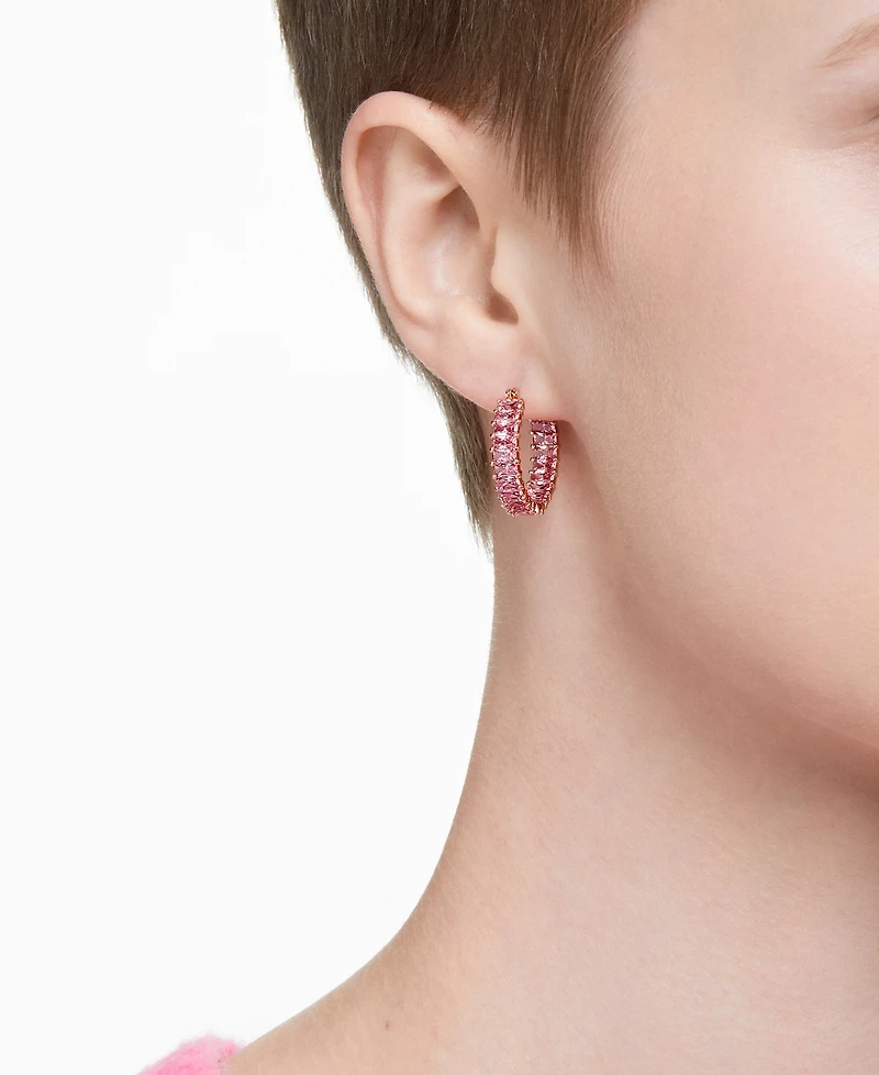 Swarovski 14k Rose Gold-Plated Small Pink Baguette Cubic Zirconia Hoop Earrings, 0.87"