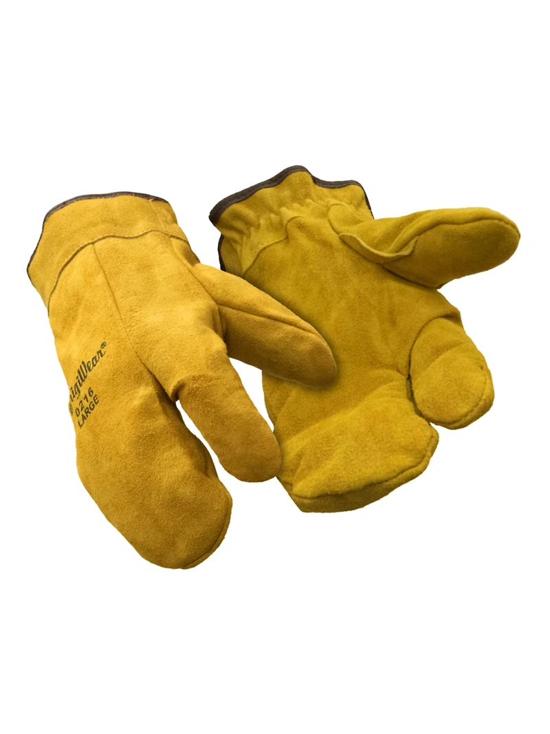 RefrigiWear Three-Finger Leather Mitt - Durable, Warm Work Mittens with Sherpa Lining