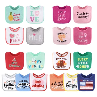 The Peanutshell Baby Girls Terry Bibs, 18 Pack for Feeding, Teething, or Drooling|Girl Foods/Holiday