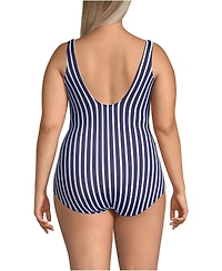 Lands' End Women's Plus Long Chlorine Resistant Soft Cup Tugless Sporty One Piece Swimsuit