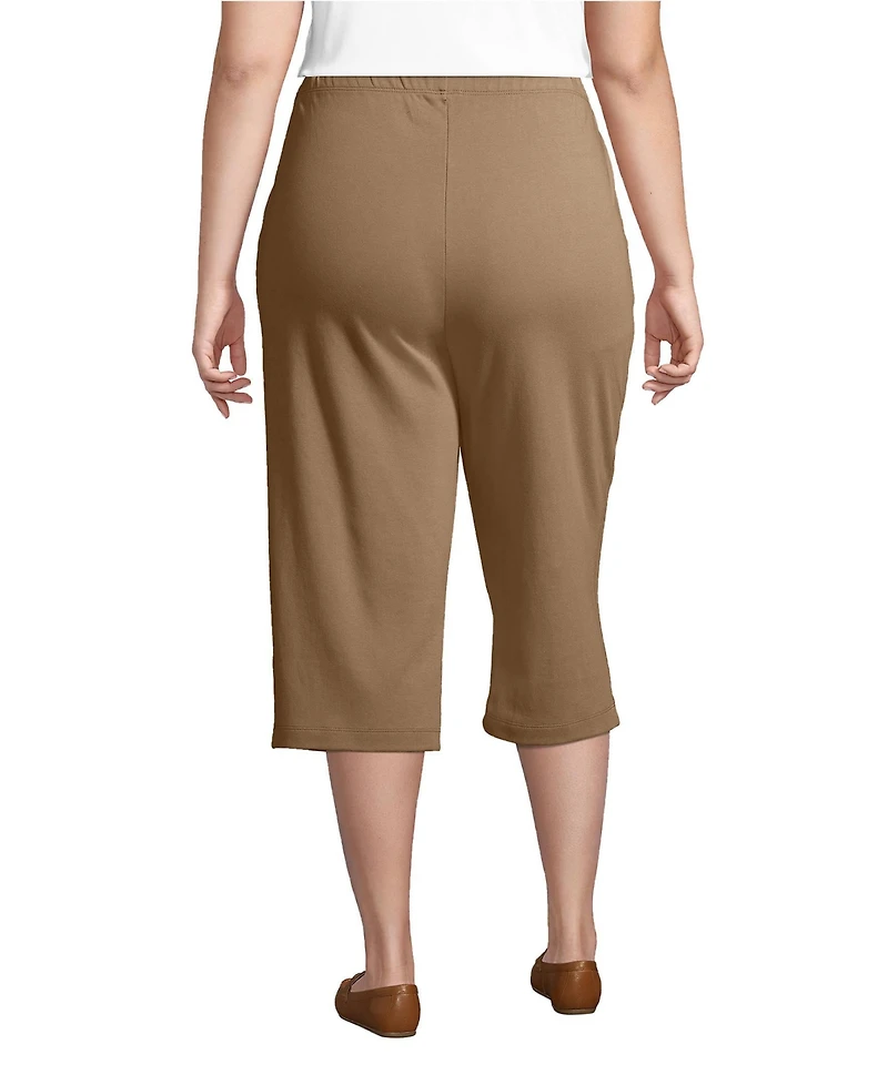 Lands' End Plus Sport Knit High Rise Elastic Waist Capri Pants