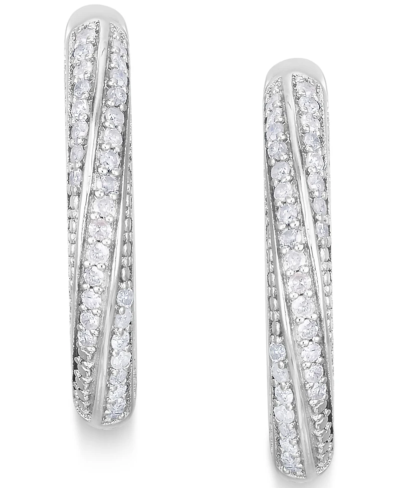 Diamond Twist Hoop Earrings (1/4 ct. t.w.) In Sterling Silver, 14K Gold-Plated Sterling Silver or 14K Rose Gold-Plated Sterling Silver