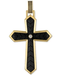 Esquire Men's Jewelry Cubic Zirconia Carbon Fiber Cross Pendant in 14k Gold-Plated Sterling Silver, Created for Macy's