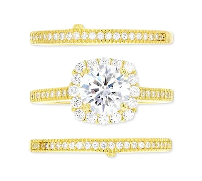 3-Pc. Set Cubic Zirconia Ring & Bands 14k Gold-Plated Sterling Silver