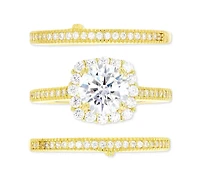 3-Pc. Set Cubic Zirconia Ring & Bands 14k Gold-Plated Sterling Silver