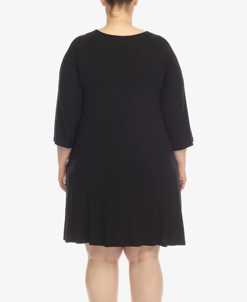 White Mark Plus Criss Cross Neckline 3/4 Sleeve Swing Dress