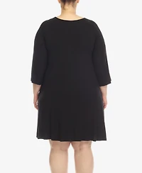 White Mark Plus Criss Cross Neckline 3/4 Sleeve Swing Dress