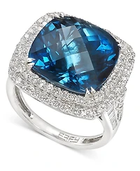 Effy London Blue Topaz (12-1/3 ct. t.w.) & Diamond (1-1/5 Halo Statement Ring 14k White Gold (Also available Gold)
