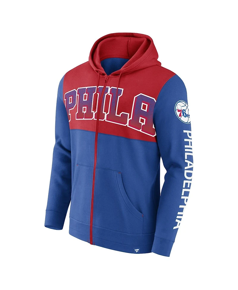 Men's Fanatics Royal, Red Philadelphia 76ers Skyhook Colorblock Full-Zip Hoodie