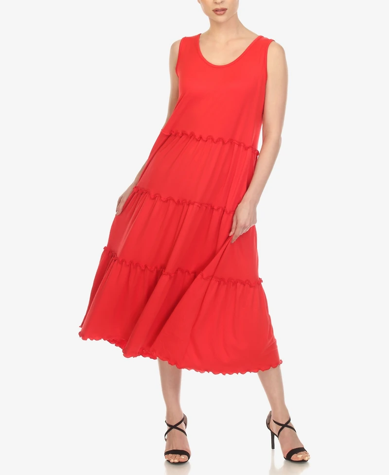 White Mark Women's Scoop Neck Tiered Midi Dress