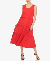 White Mark Women's Scoop Neck Tiered Midi Dress