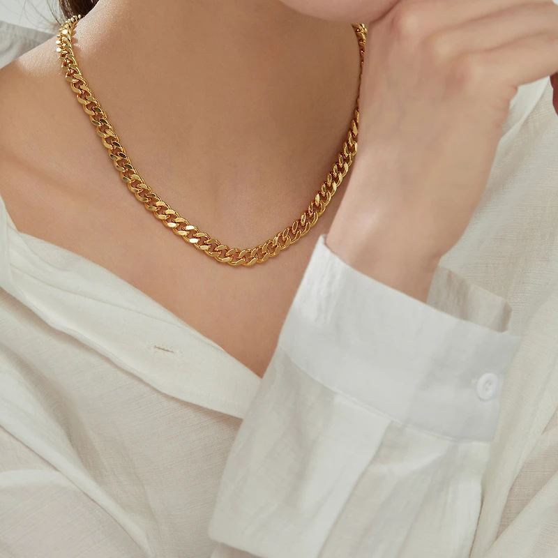 Joey Baby 18K Gold Plated Chunky Cuban Chain - Lisa Necklace 17" For Women